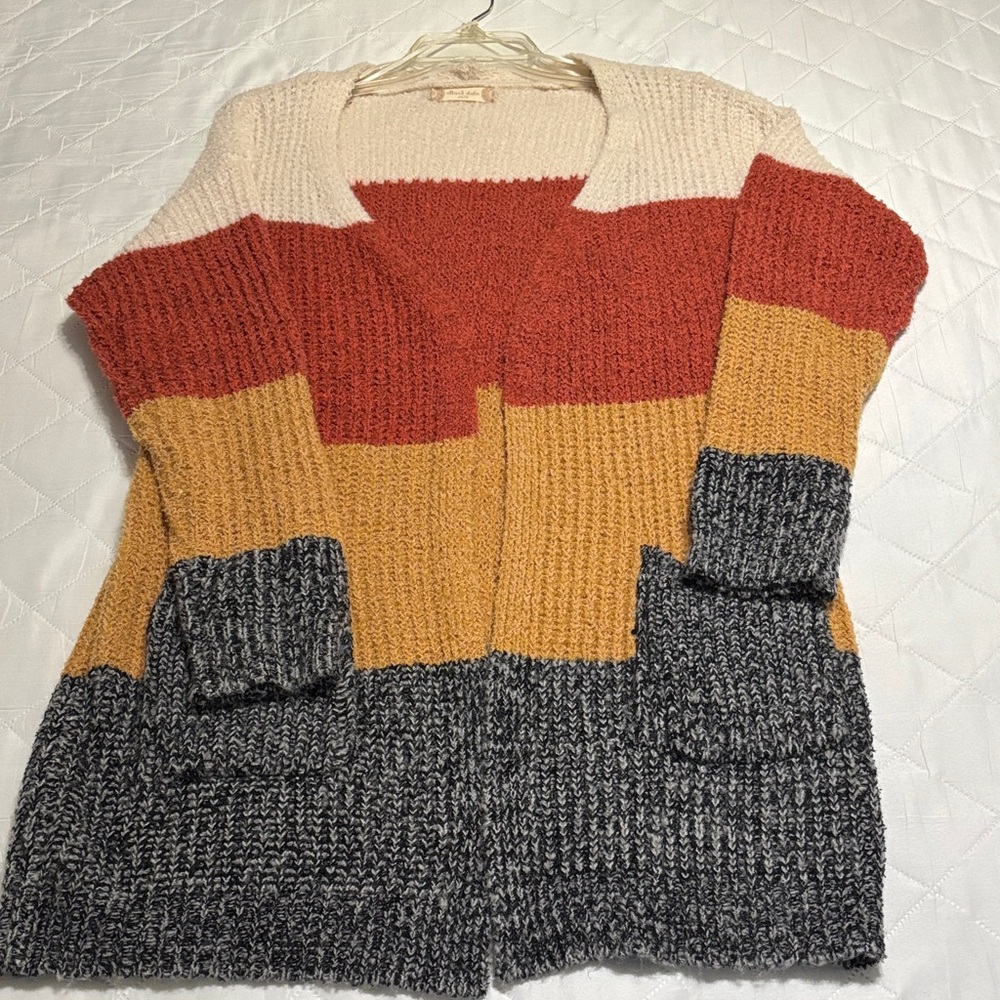 **DONATED** Altar'd State Color Block Candy Corn Knit Cardigan - Picture 1 of 11